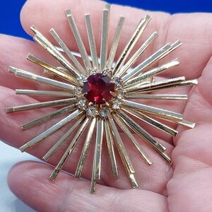 CORO Gold & Red Starburst Vintage Atomic Brooch